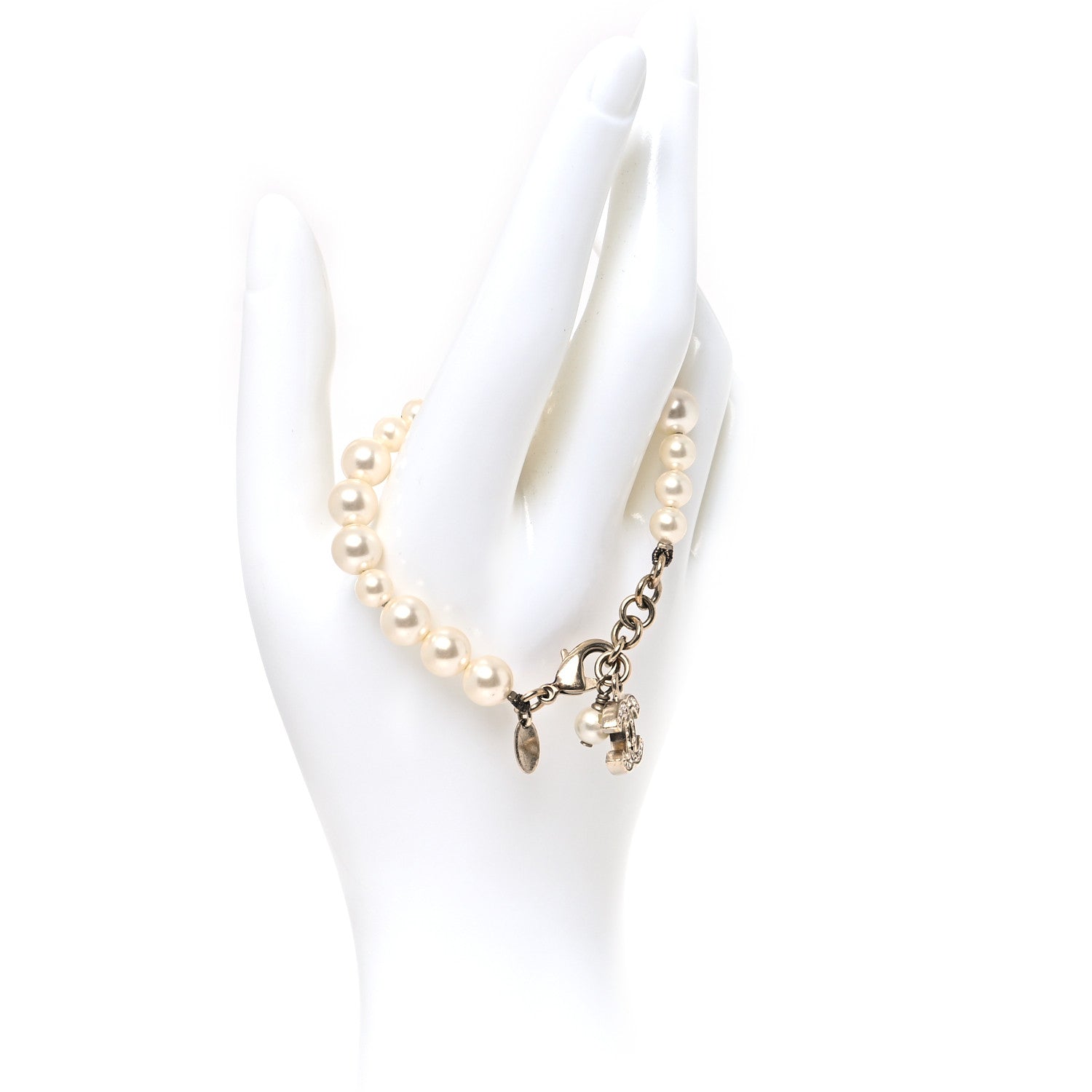 Graduated Pearl Crystal CC Bracelet Gold