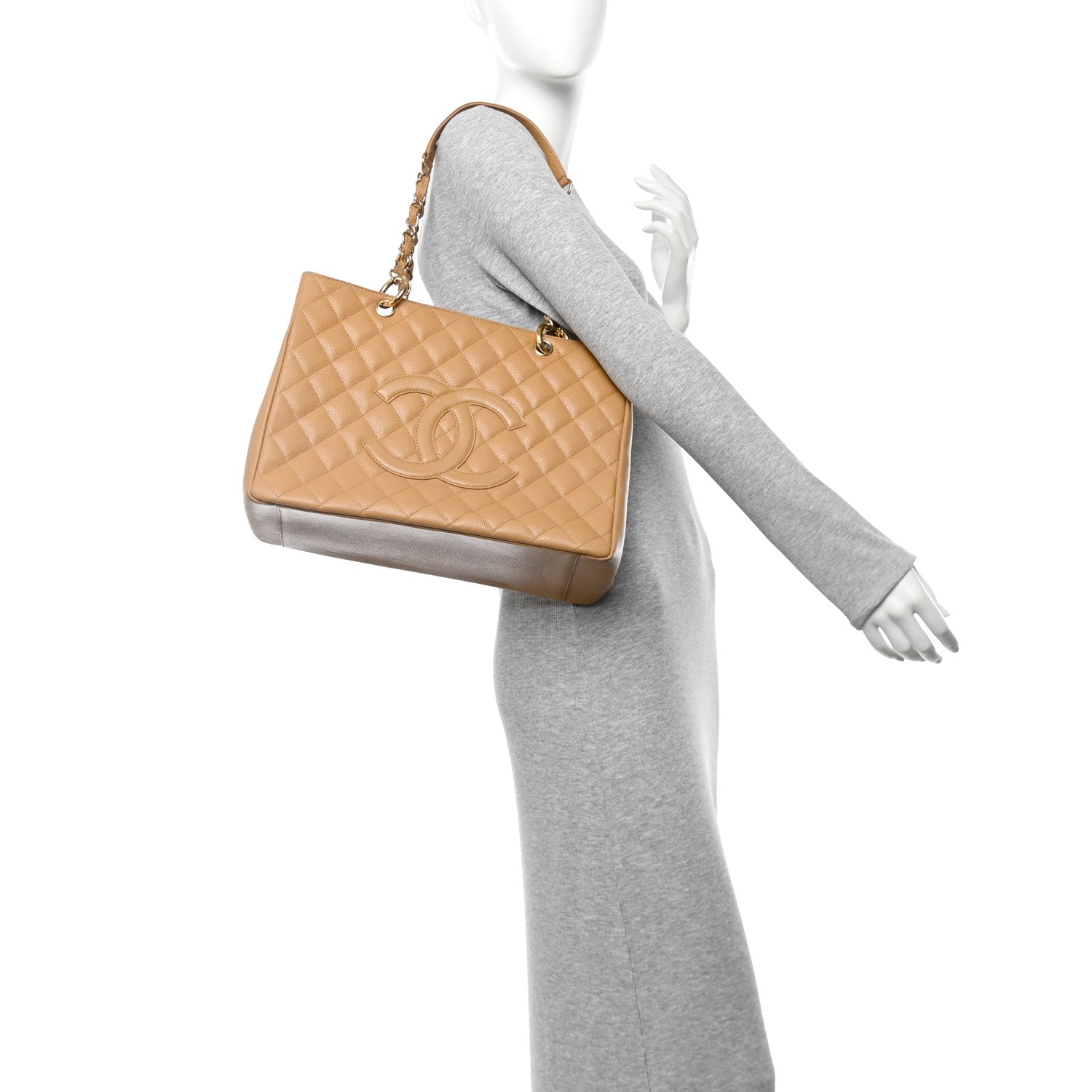 Caviar Quilted Grand Shopping Tote GST Beige Clair