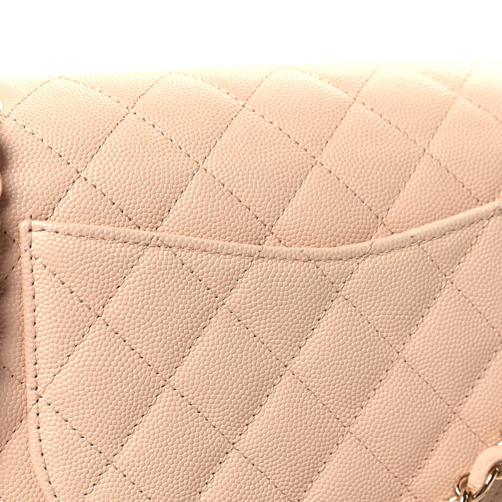Caviar Quilted Medium Double Flap Light Beige