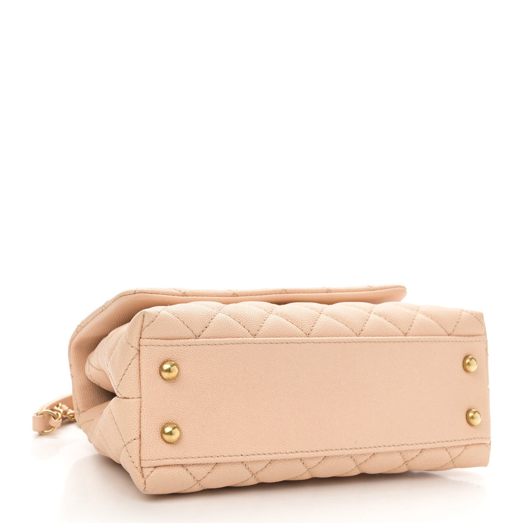 Caviar Quilted Mini Coco Handle Flap Beige