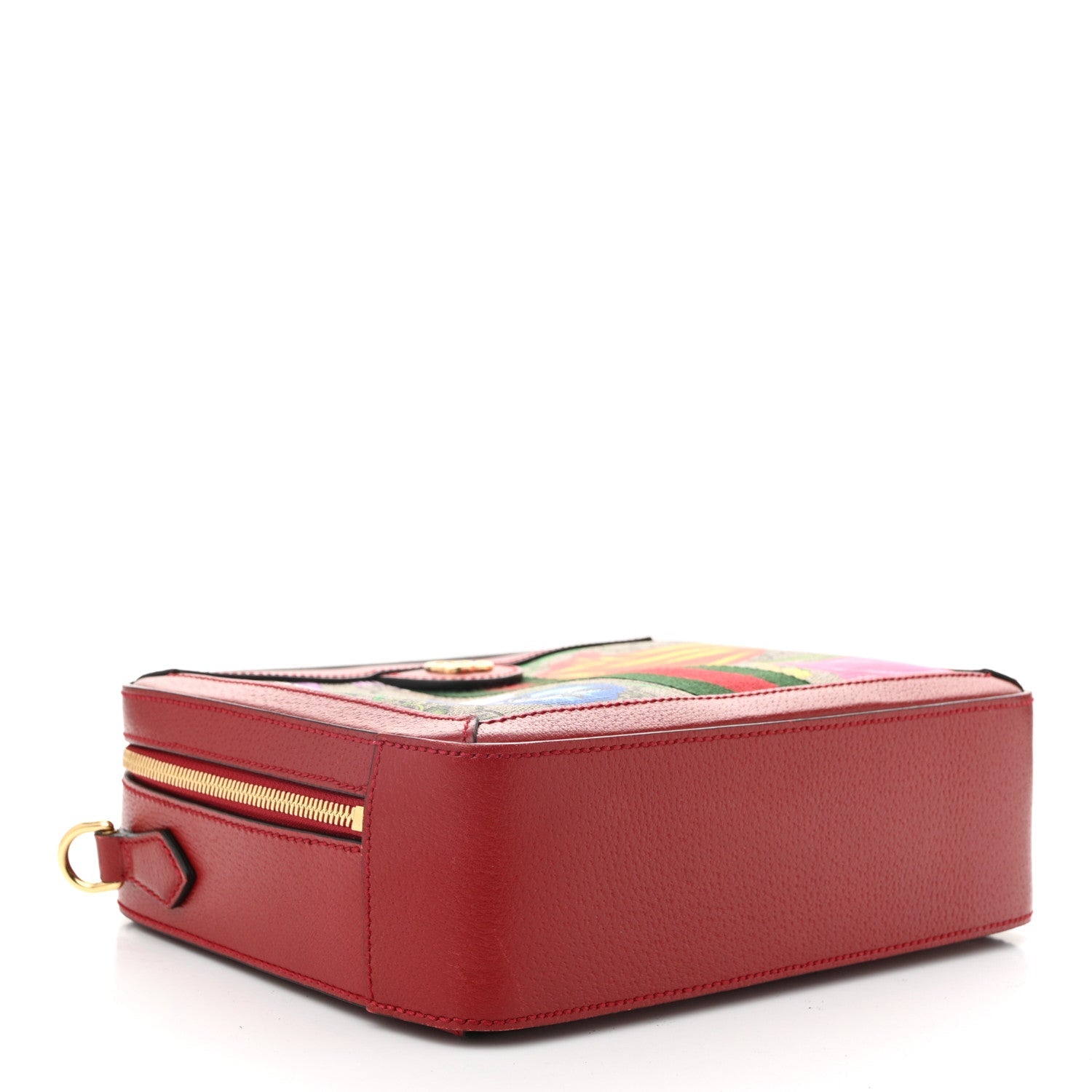 GG Supreme Monogram Flora Web Small Ophidia Top Handle Shoulder Bag Hibiscus Red