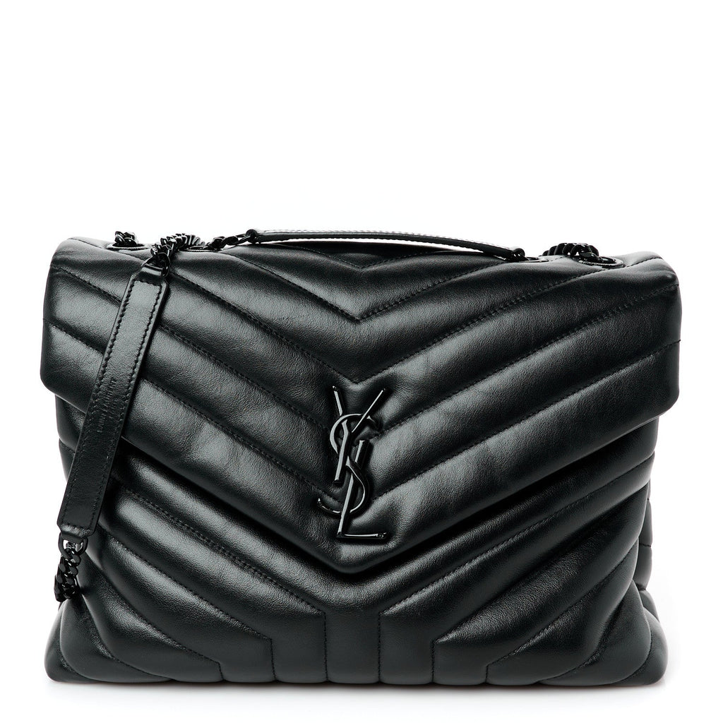 Calfskin Y Quilted Monogram Monochrome Medium Loulou Chain Satchel Black