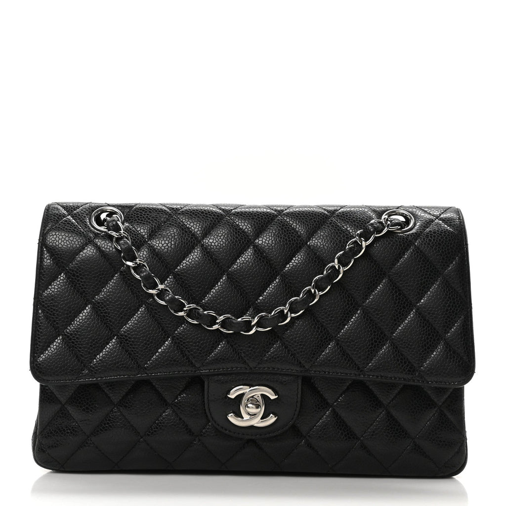 Caviar Quilted Medium Double Flap Black