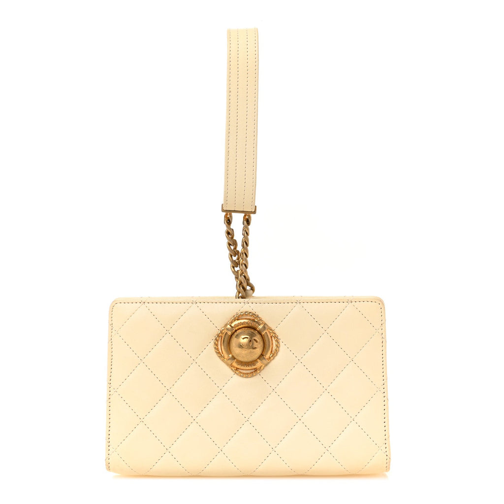 Lambskin Quilted Evening By The Sea Clutch  White