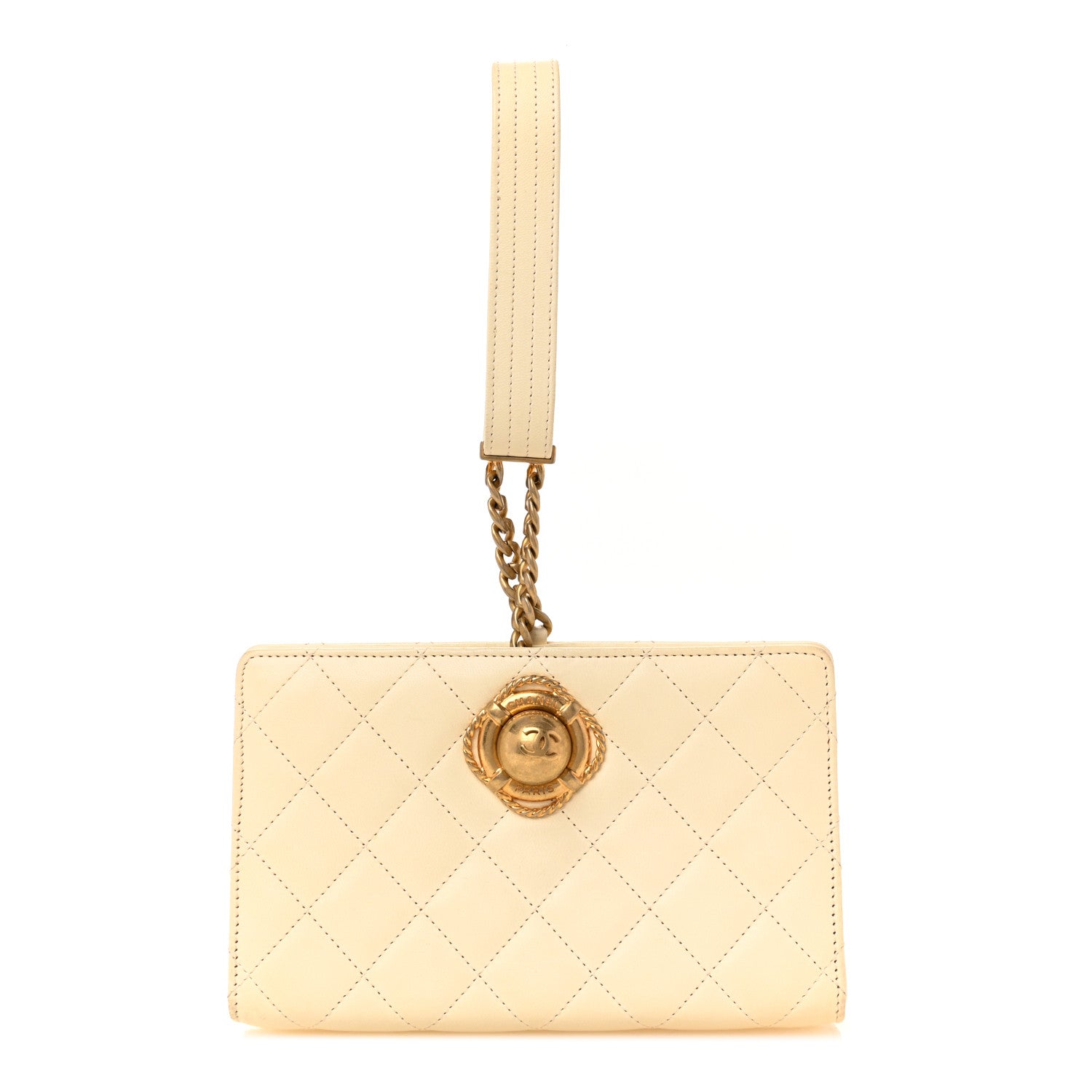 Lambskin Quilted Evening By The Sea Clutch  White