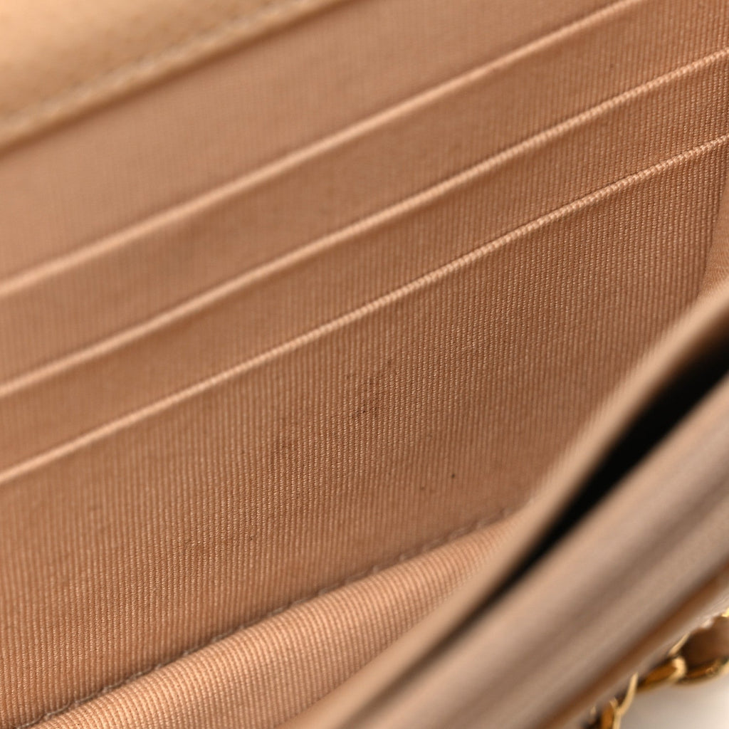 Caviar Quilted Wallet on Chain WOC Beige