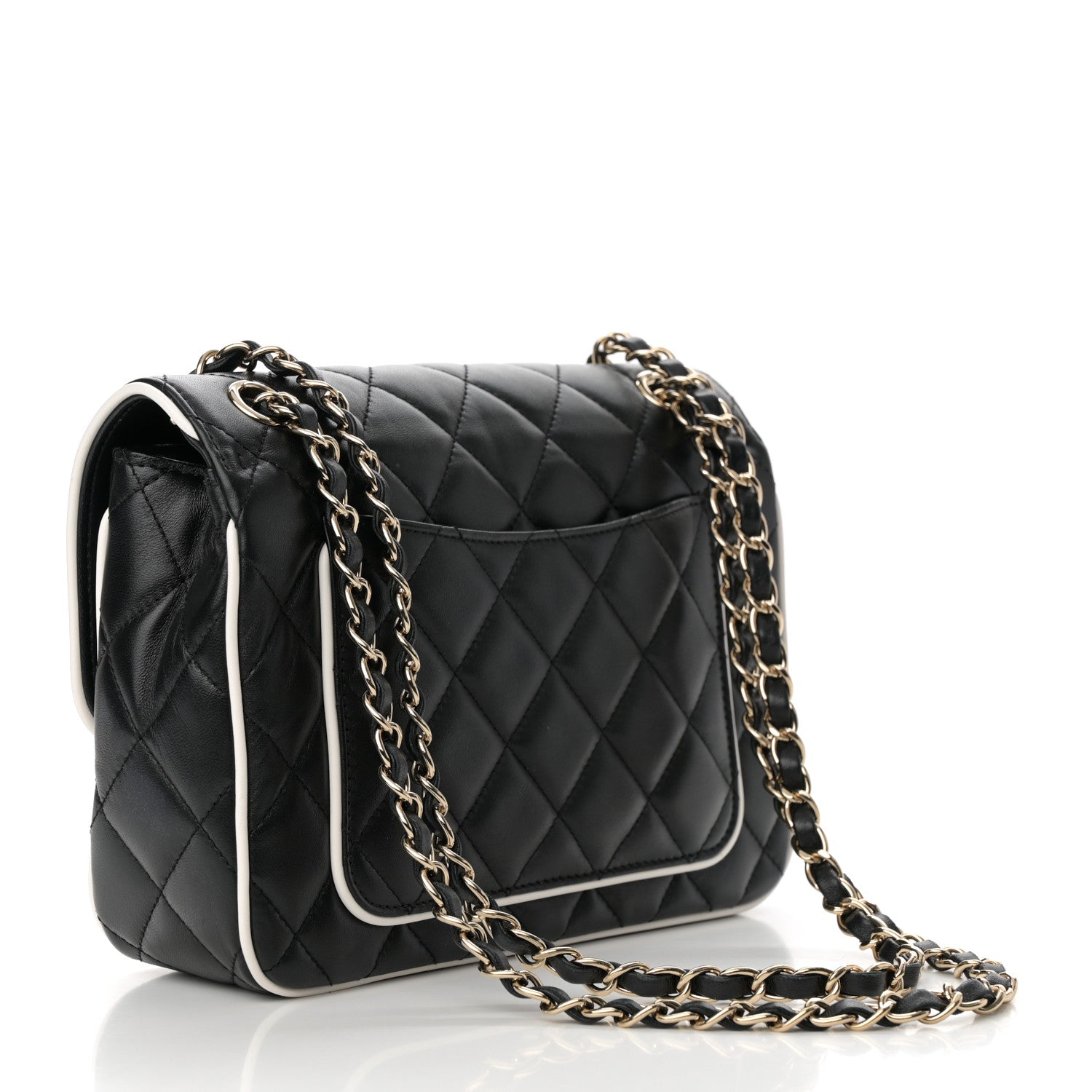 Lambskin Quilted Resin CC Flap Bag Black White