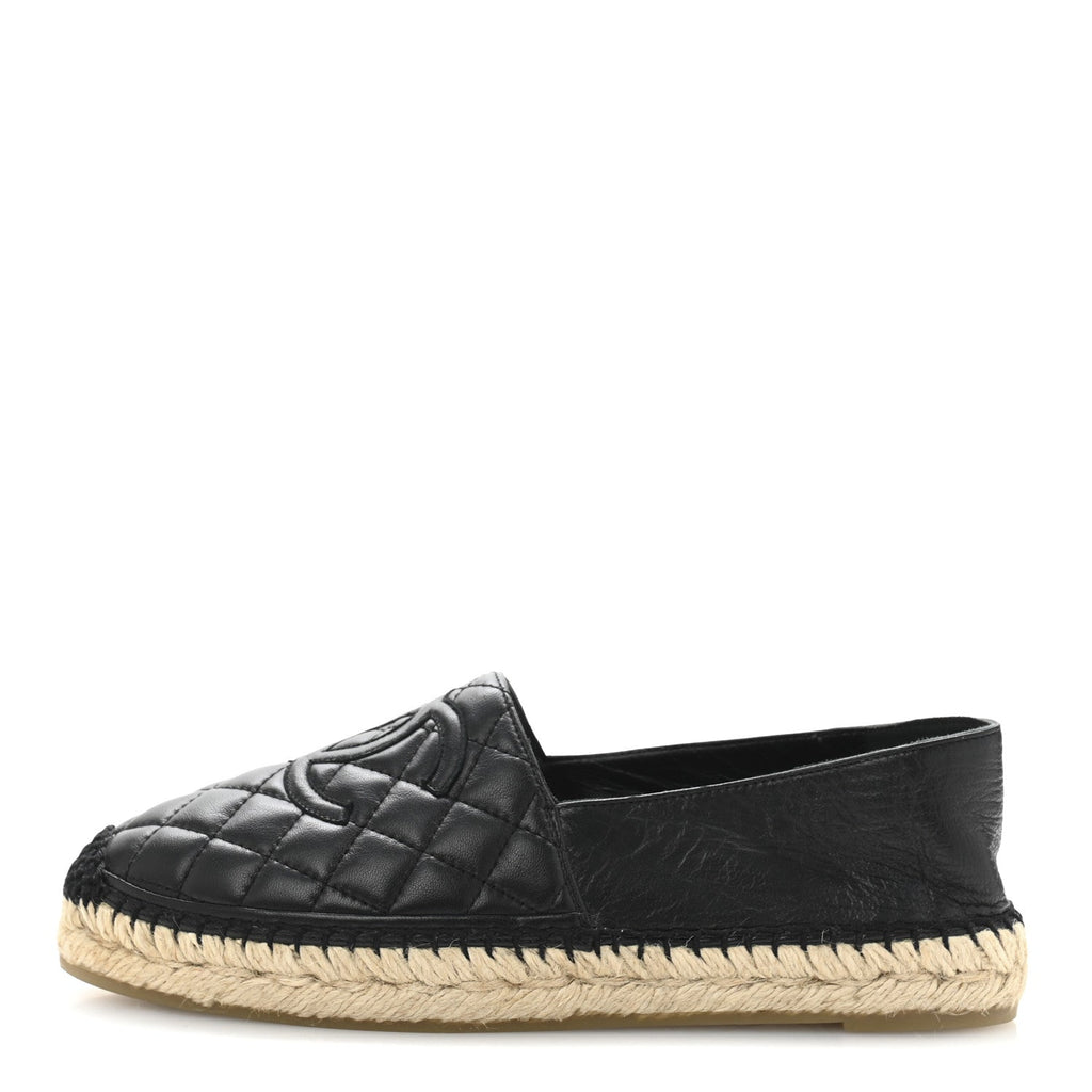 Lambskin Quilted CC Espadrilles 38 Black