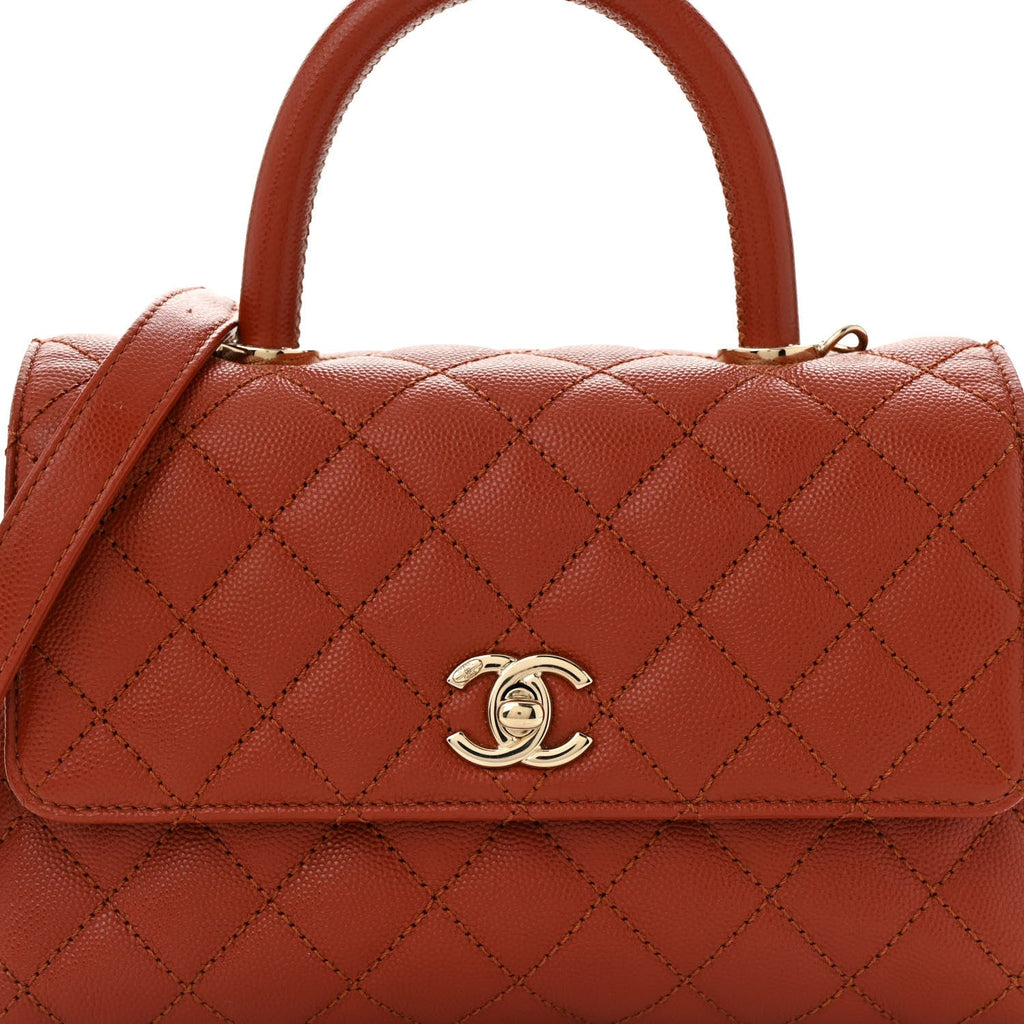 Caviar Quilted Mini Coco Handle Flap Dark Orange