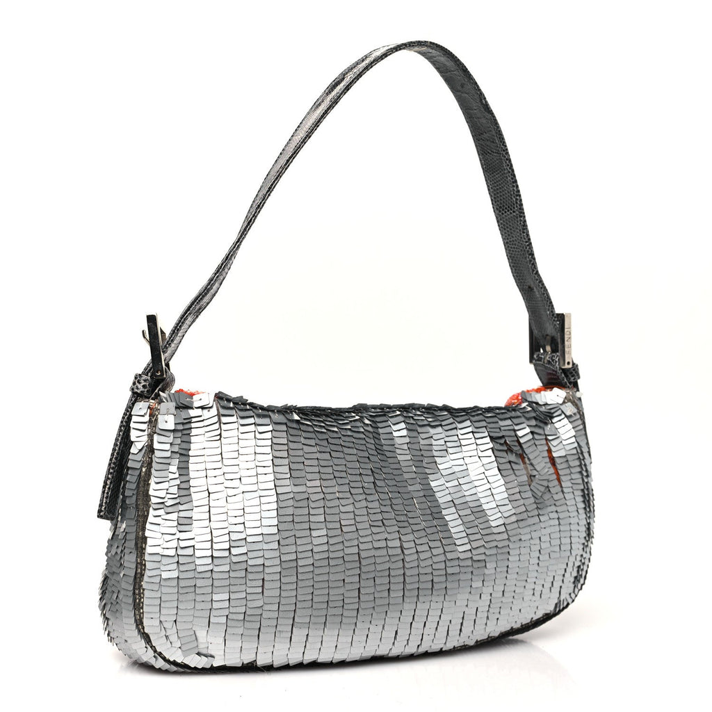 Sequin Beaded Lizard Baguette Silver Orange
