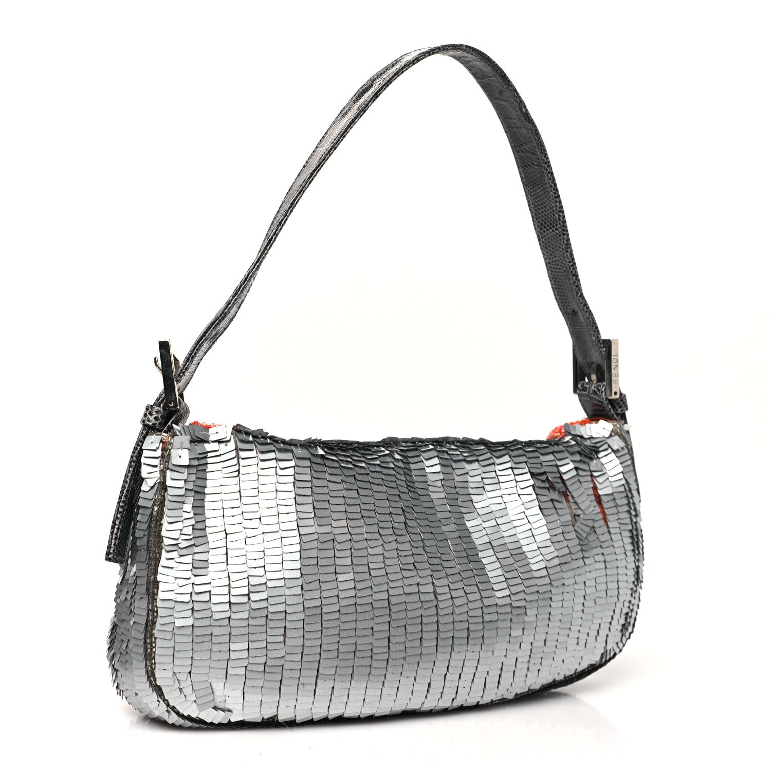 Sequin Beaded Lizard Baguette Silver Orange