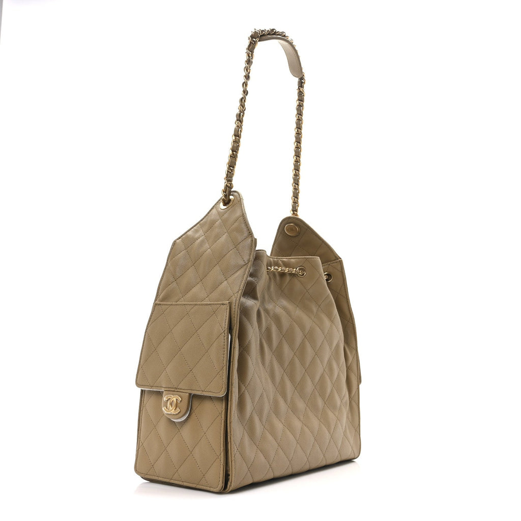 Caviar Quilted Medium Chanel 25 Handbag Dark Beige