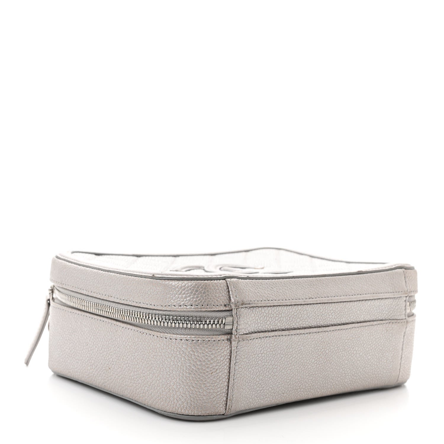 Metallic Caviar Quilted Medium CC Filigree Vanity Case Silver
