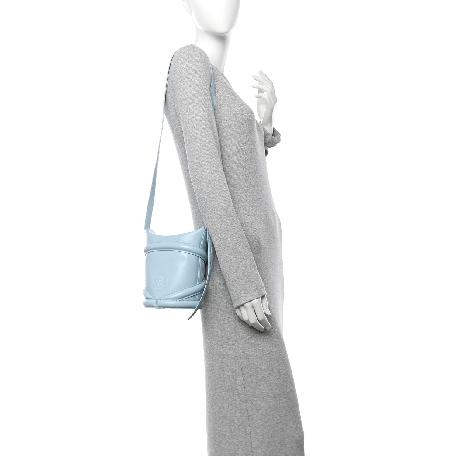 Calfskin Mini Curve Bucket Bag Pale Blue