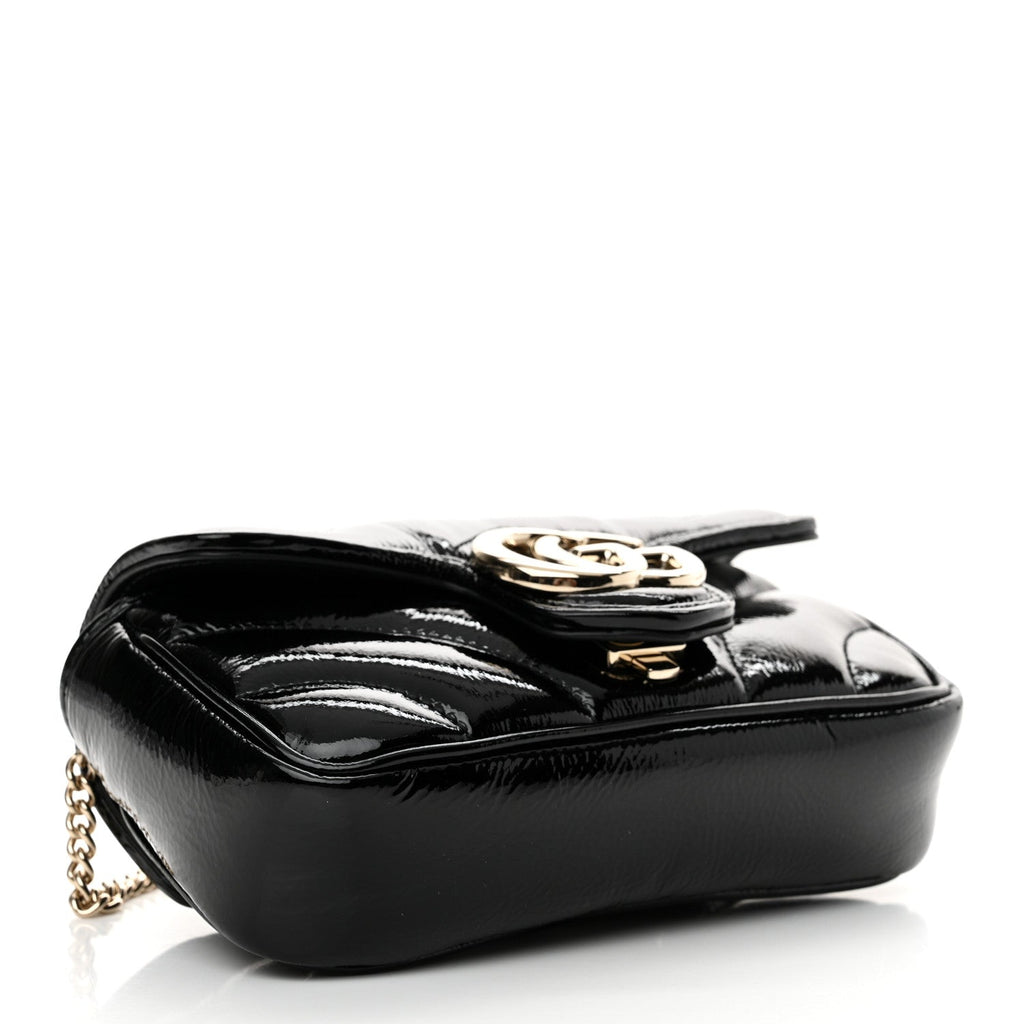Patent Lambskin Matelasse Super Mini GG Marmont Shoulder Bag Black