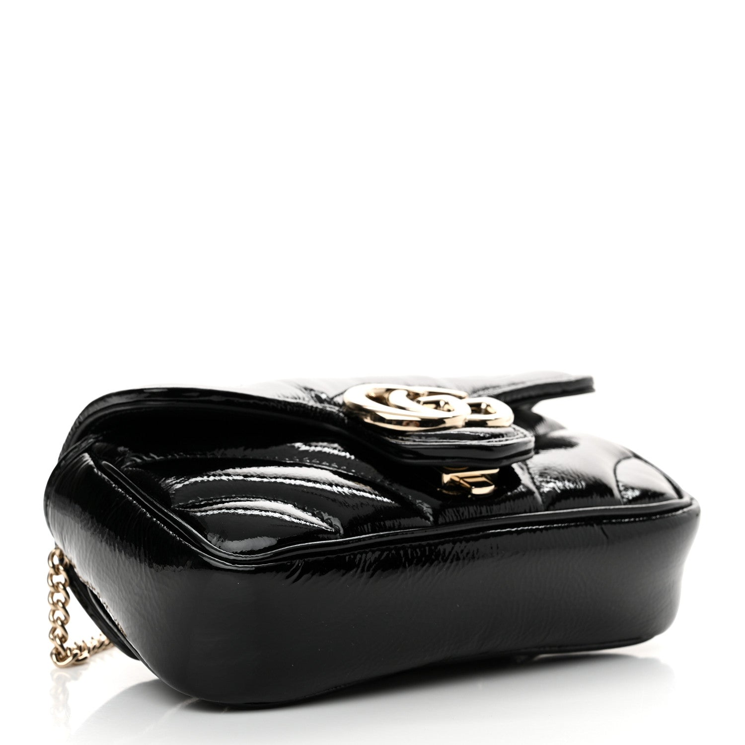 Patent Lambskin Matelasse Super Mini GG Marmont Shoulder Bag Black
