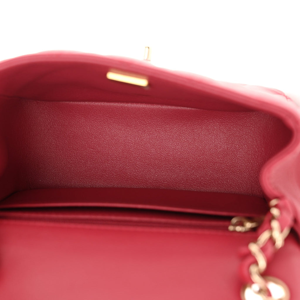 Lambskin Quilted Mini Square Flap Dark Pink