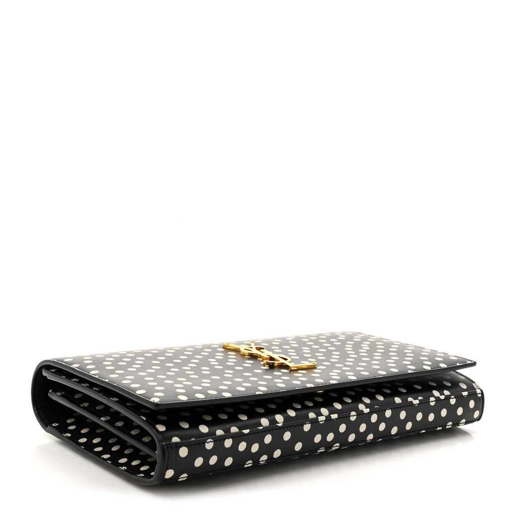 Calfskin Polka Dot Print Monogram Chain Wallet Black Crema Soft