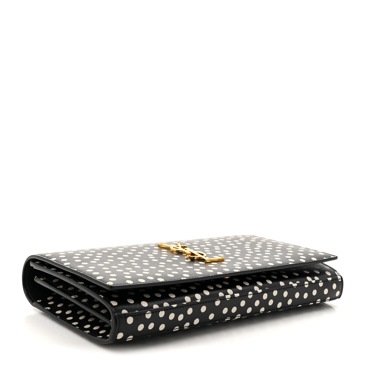 Calfskin Polka Dot Print Monogram Chain Wallet Black Crema Soft