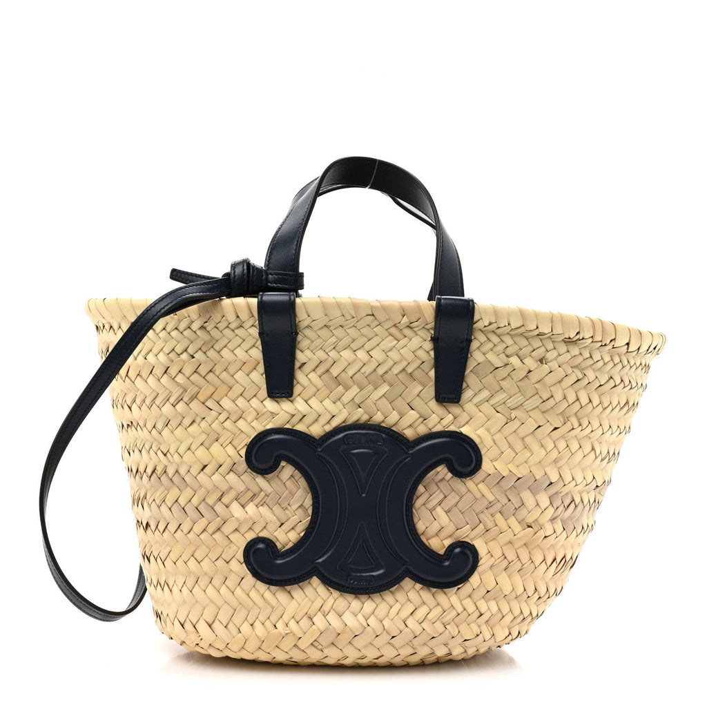 Raffia Calfskin Triomphe Nano Panier Navy Blue
