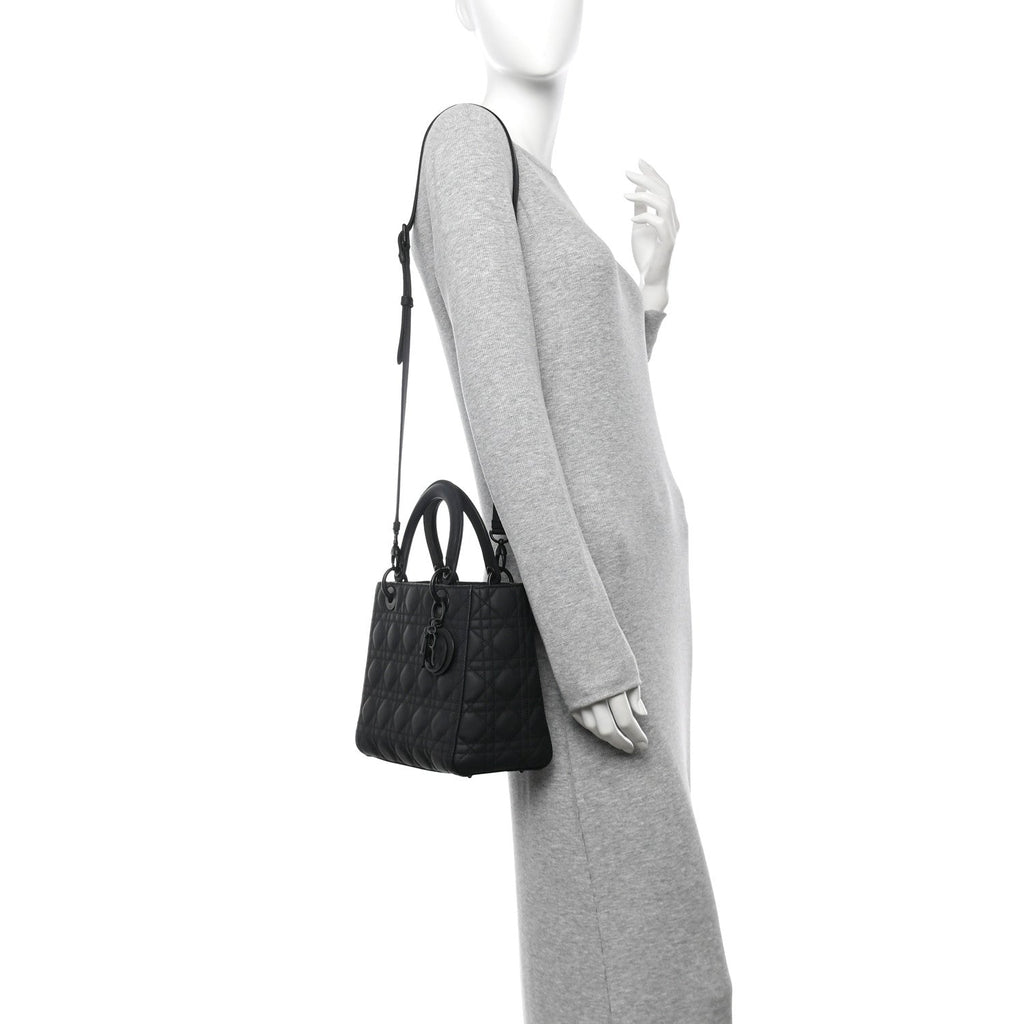 Ultra Matte Calfskin Cannage Medium Lady Dior Black