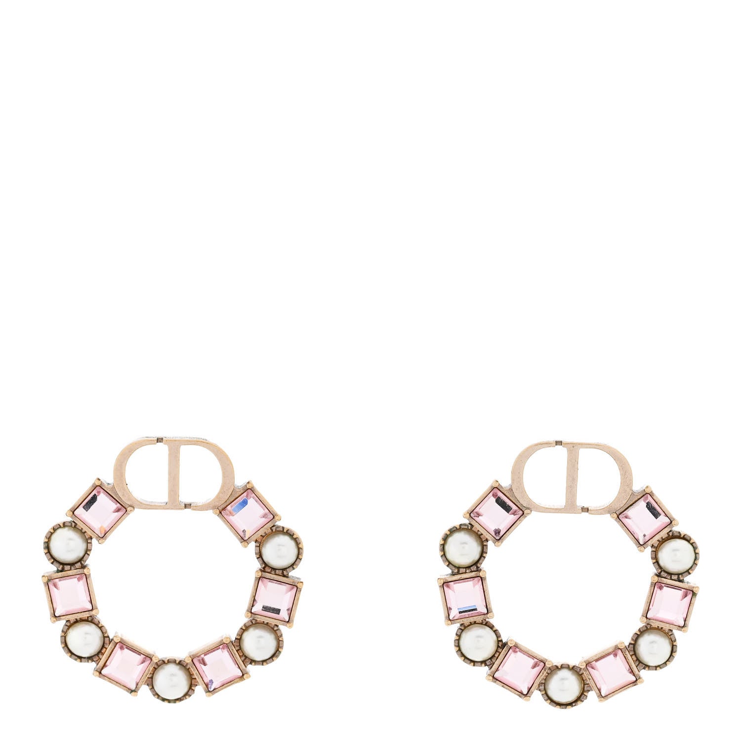Crystal Pearl Petit CD Earrings Gold Pink