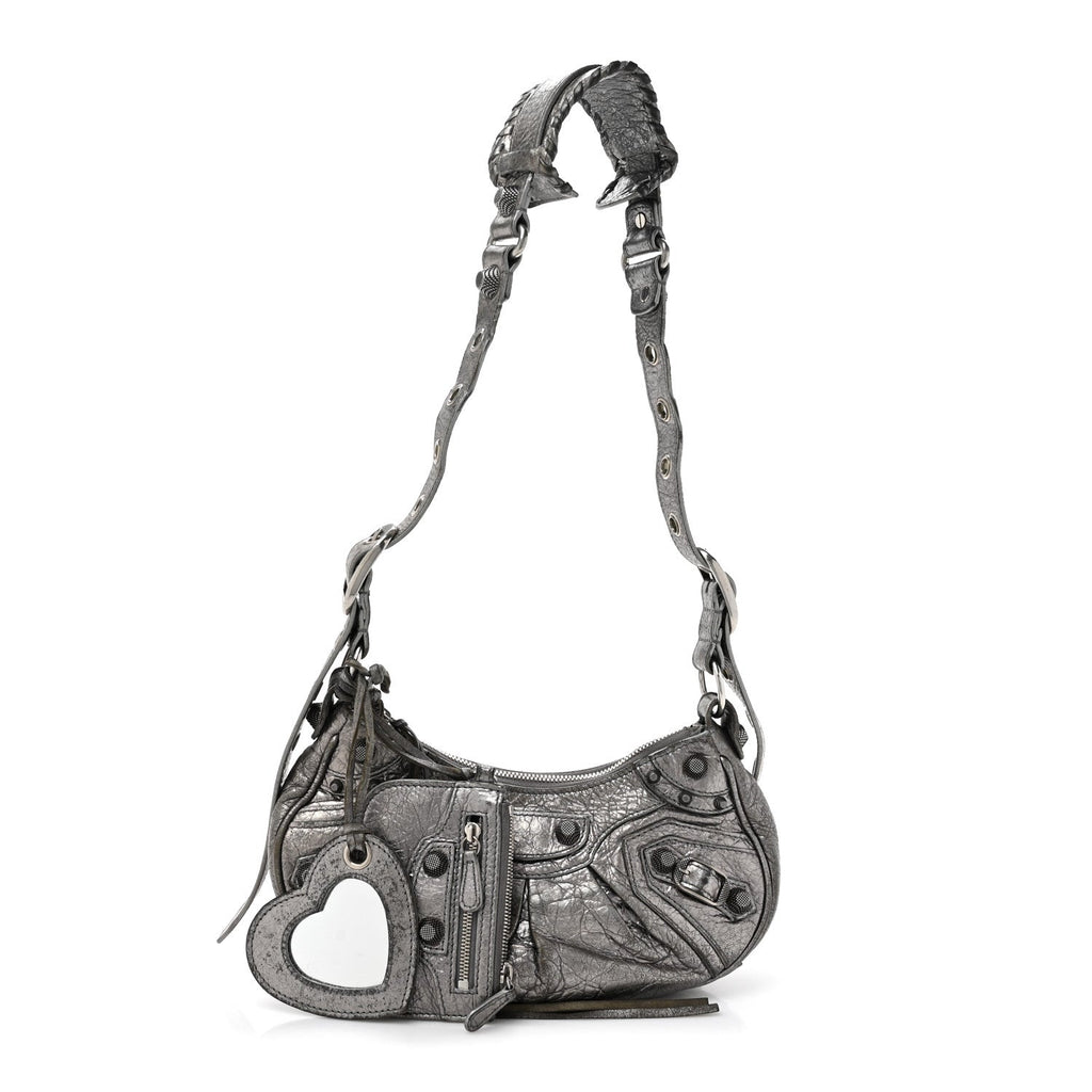 Metallic Agneau Arena Le Cagole Shoulder Bag XS Silver