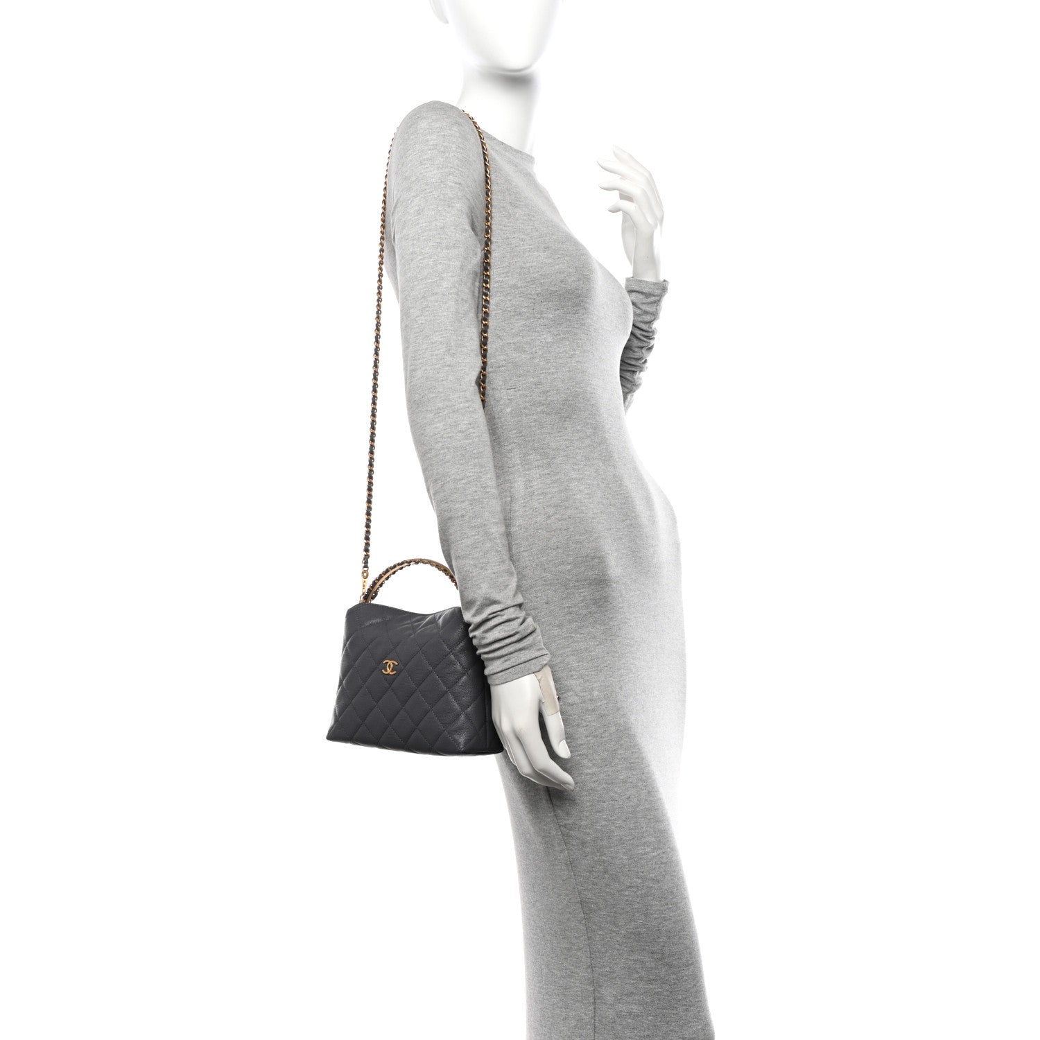 Caviar Quilted Chanel Way Clutch With Chain Grey