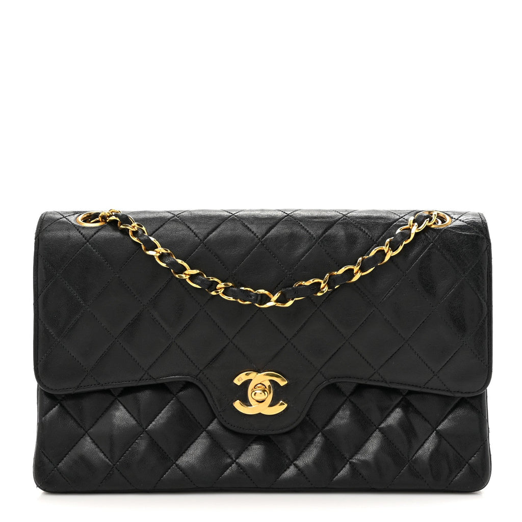 Lambskin Quilted Medium Double Flap Black