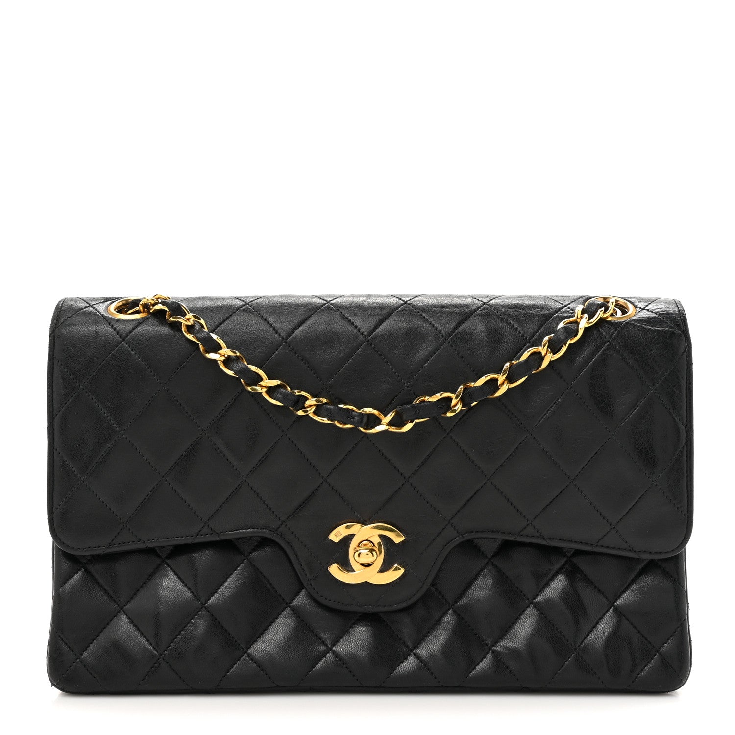 Lambskin Quilted Medium Double Flap Black