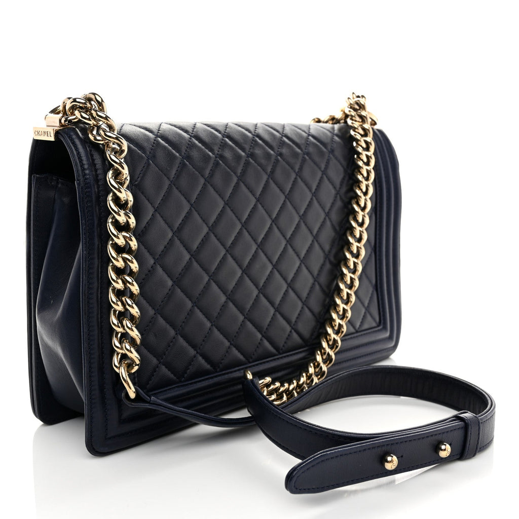 Lambskin Quilted New Medium Boy Flap Dark Navy Blue