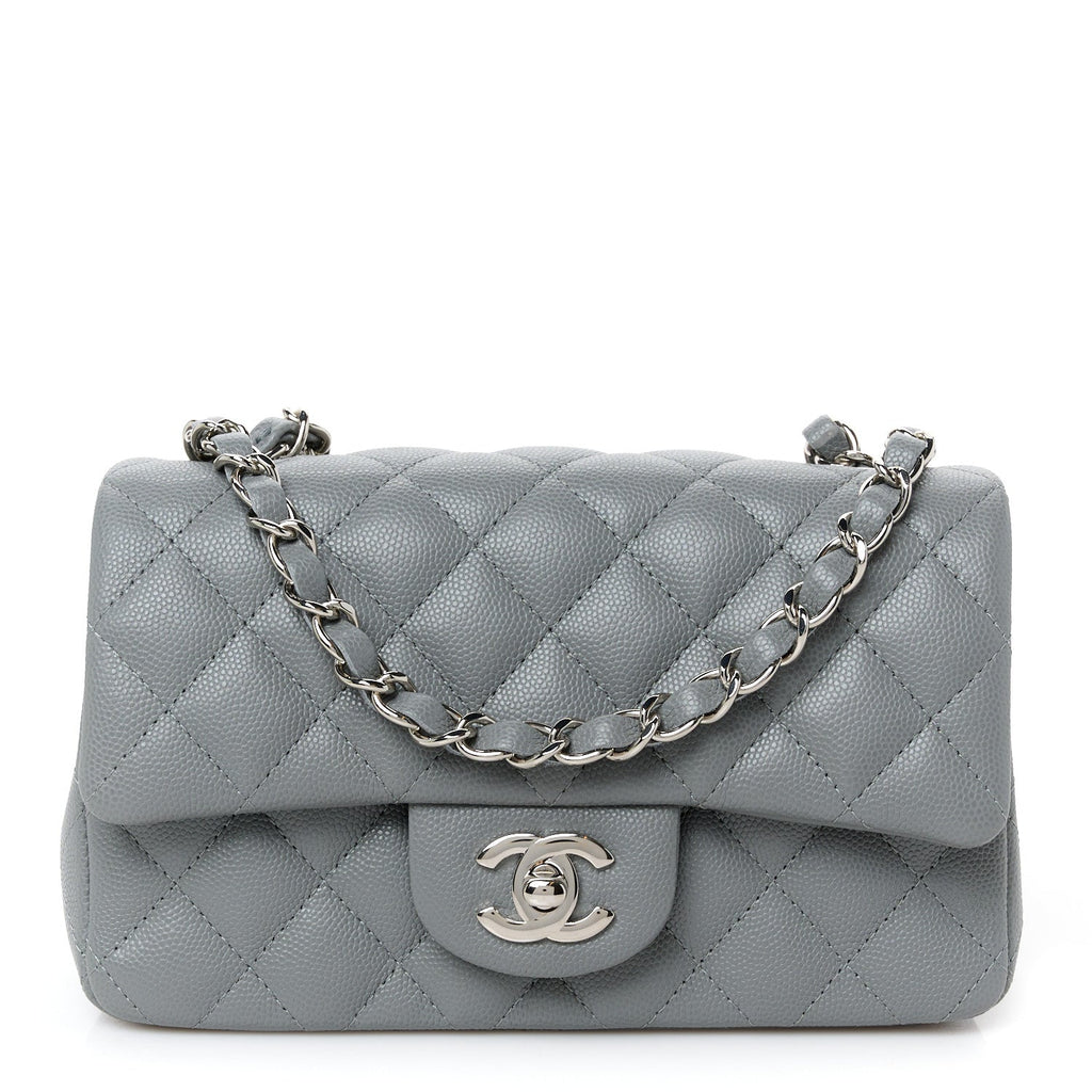 Caviar Quilted Mini Rectangular Flap Grey