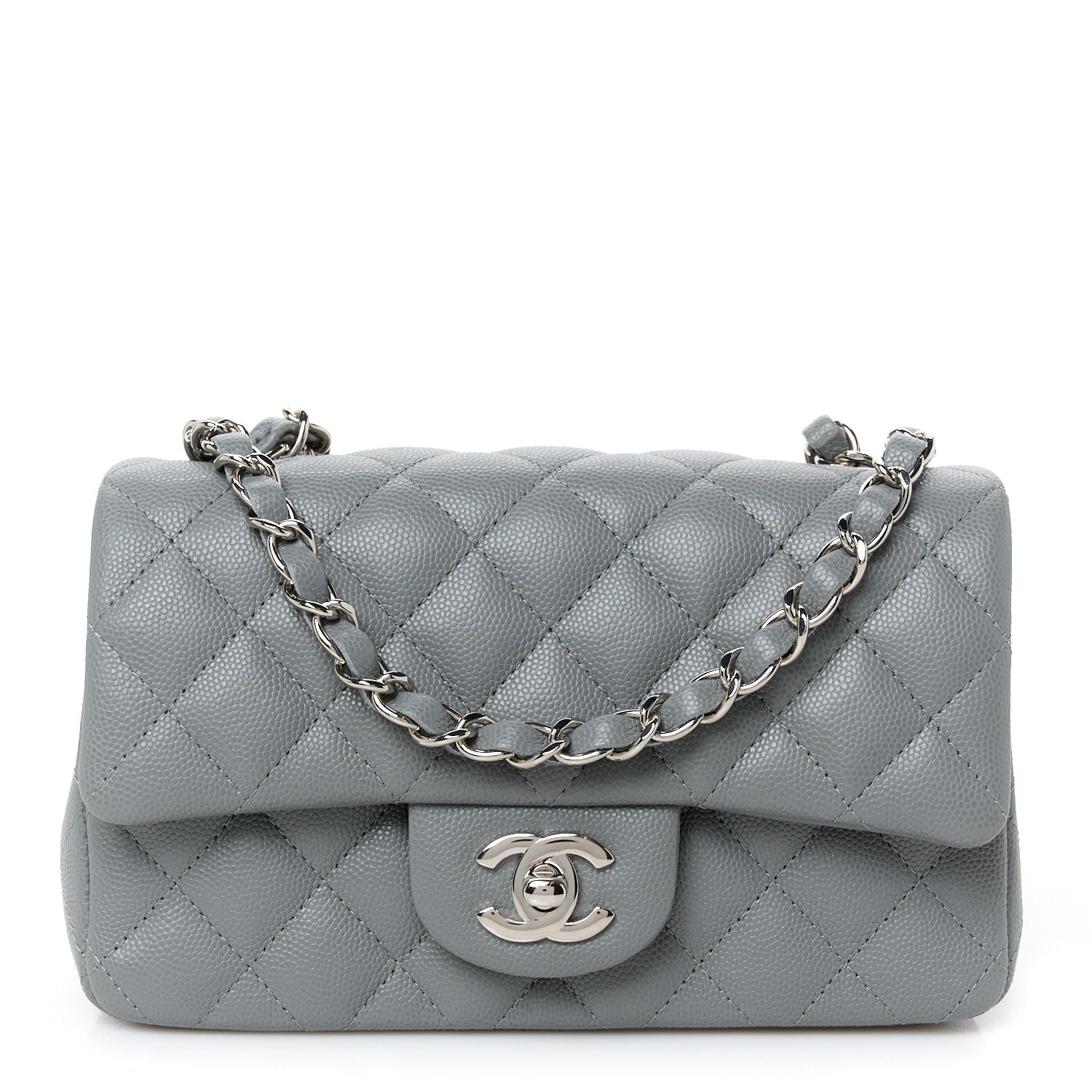 Caviar Quilted Mini Rectangular Flap Grey