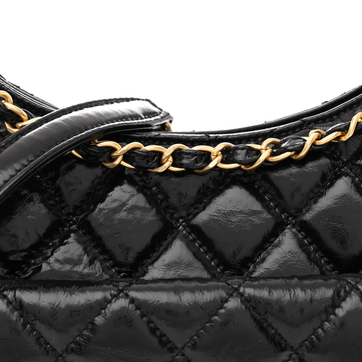 Shiny Crumpled Calfskin Quilted Wavy CC Hobo Black