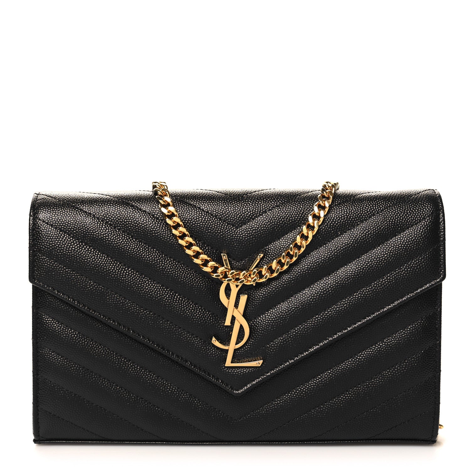Grain De Poudre Matelasse Chevron Monogram Chain Wallet Black