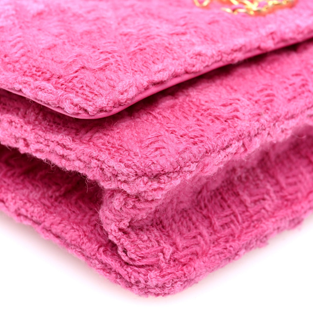 Wool Tweed Lambskin Quilted Chanel 19 Wallet On Chain WOC and Coin Purse  Fuchsia