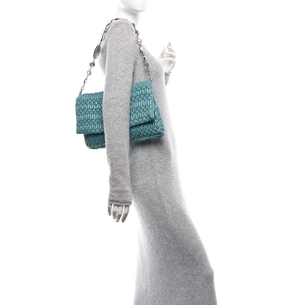 Nappa Matelasse Crystal Flap Clutch Turchese