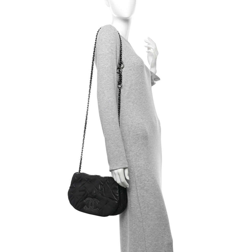 Iridescent Calfskin Glint Flap Black