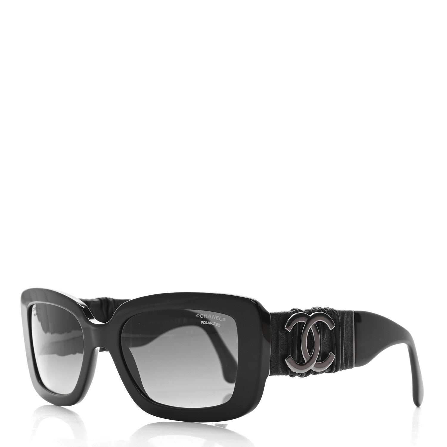 Acetate Calfskin Polarized Square Sunglasses 5473-Q Black