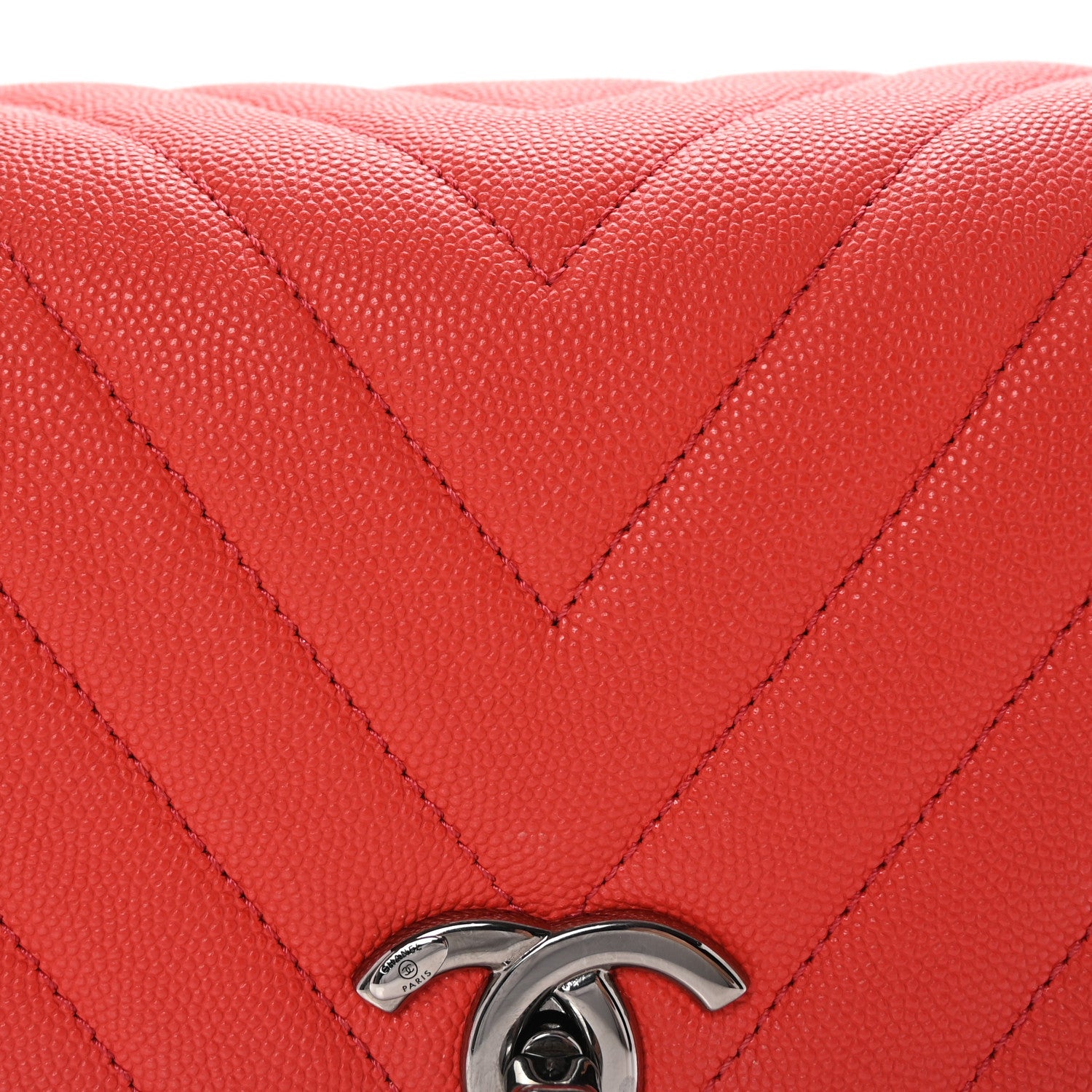 Caviar Chevron Quilted Small Coco Handle Flap Coral