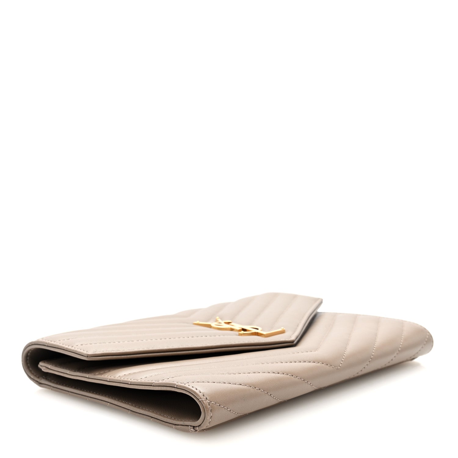 Lambskin Matelasse Chevron Monogram Cassandre Flap Pouch Dusty Grey