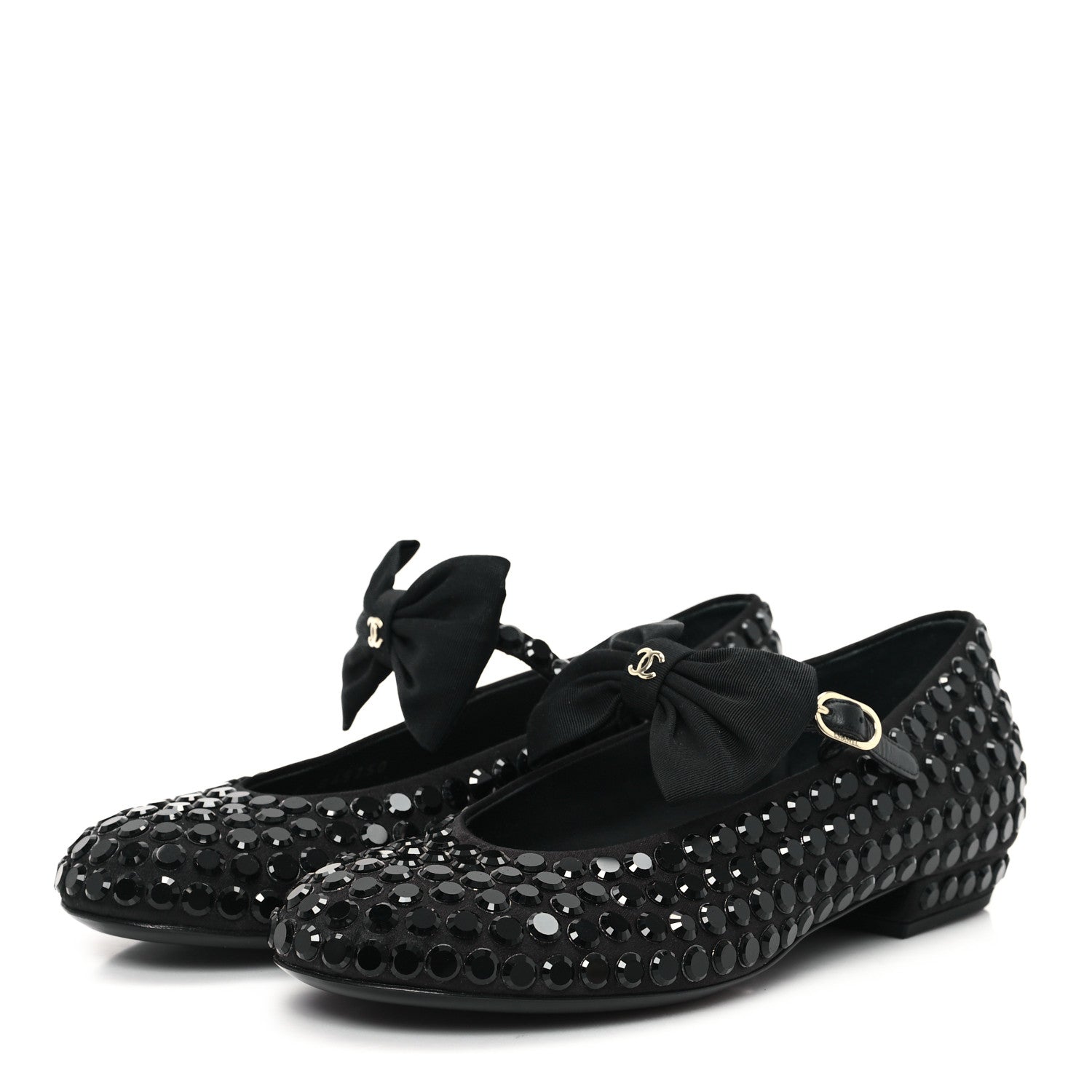 Satin Strass Bow Mary Jane Flats 37 Black
