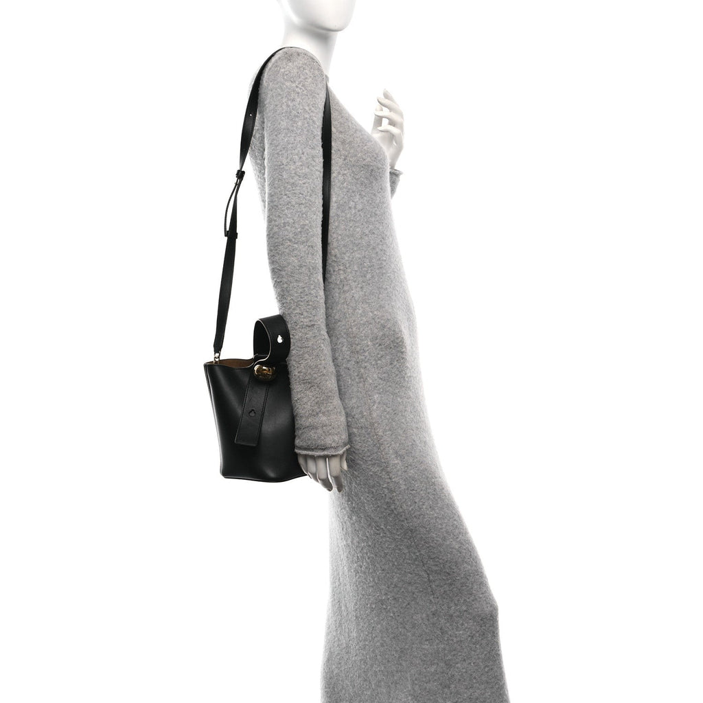 Soft Grained Calfskin Mini Pebble Bucket Bag Black
