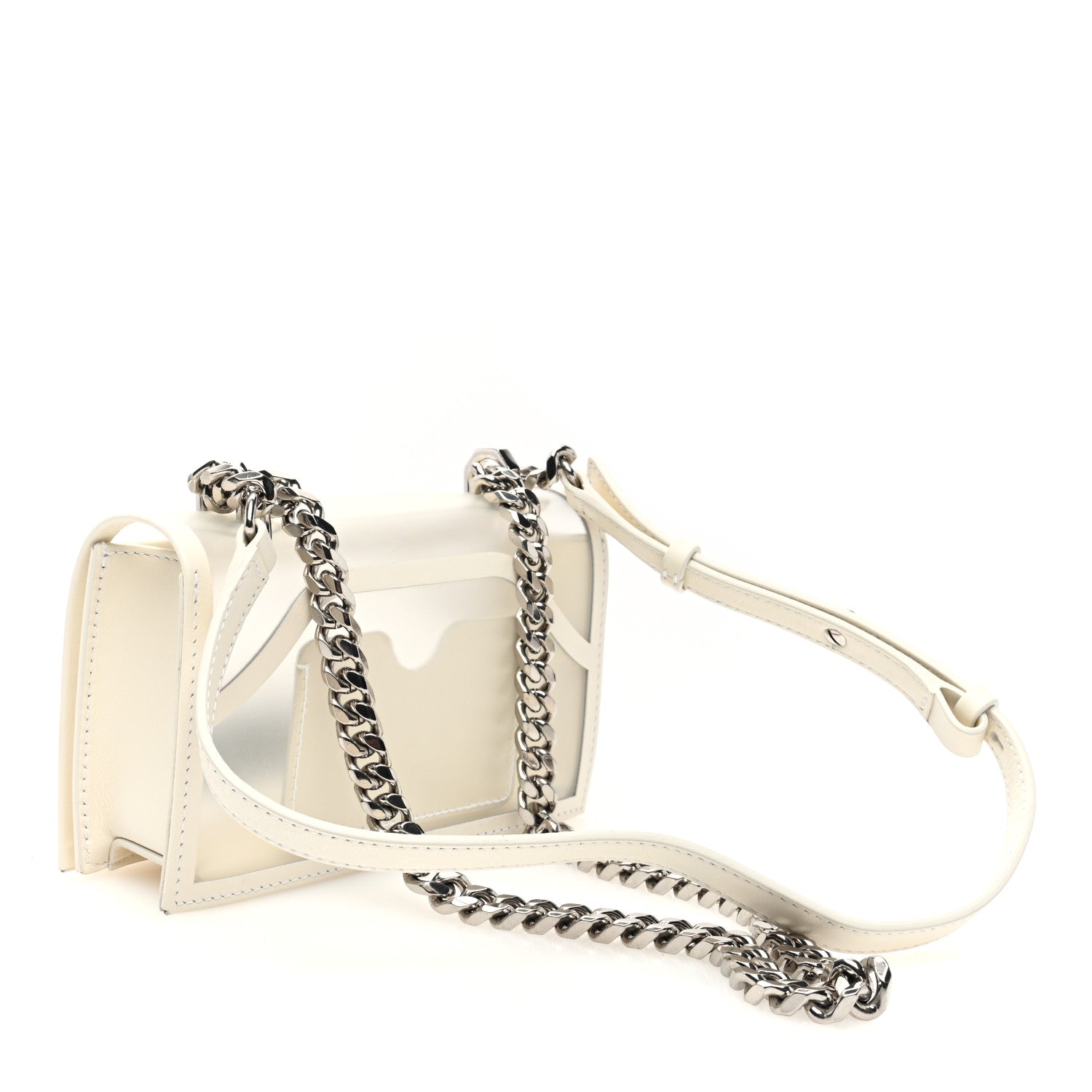 Calfskin Polyurethane Mini Jeweled Knuckle Satchel Clear White