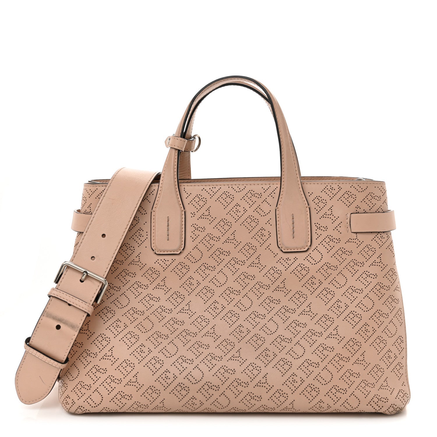 Calfskin Perforated Medium Banner Tote Pale Fawn Pink