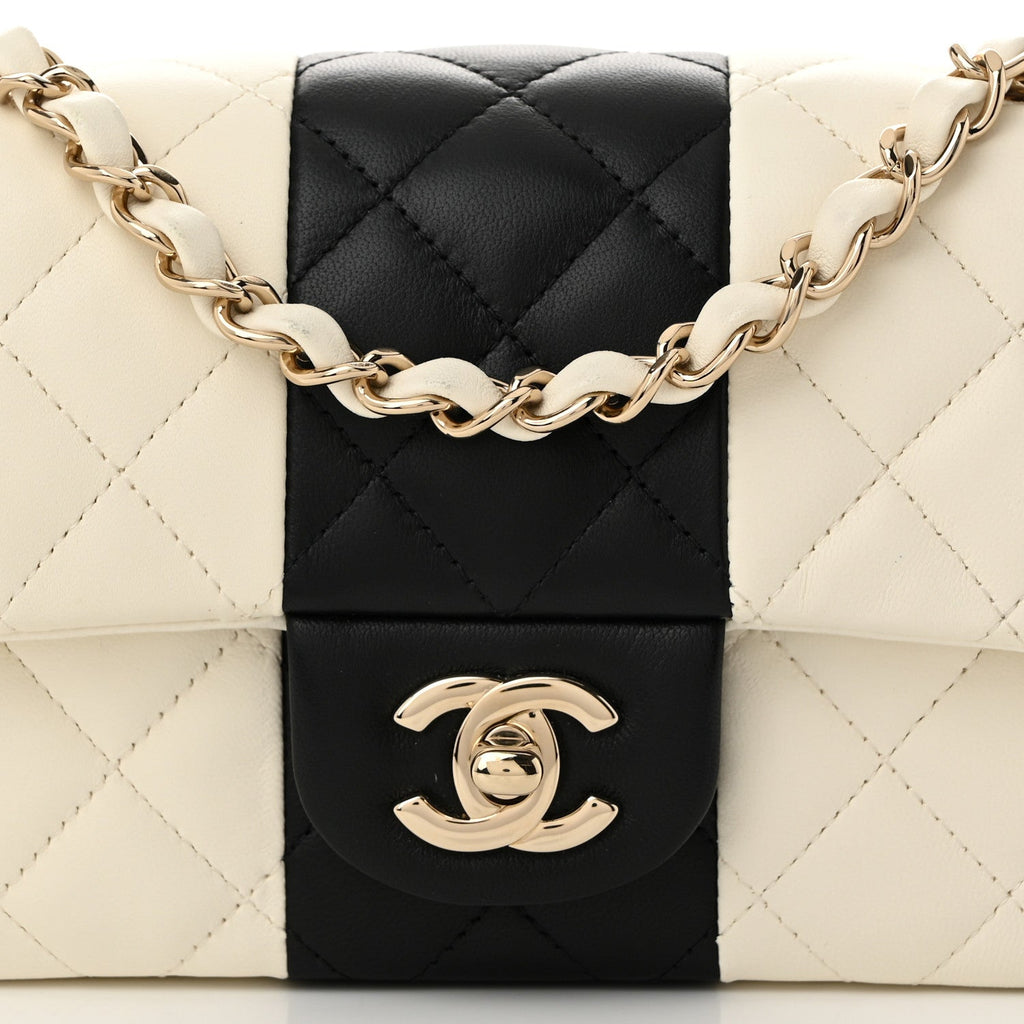 Lambskin Quilted Mini Rectangular Flap White Black