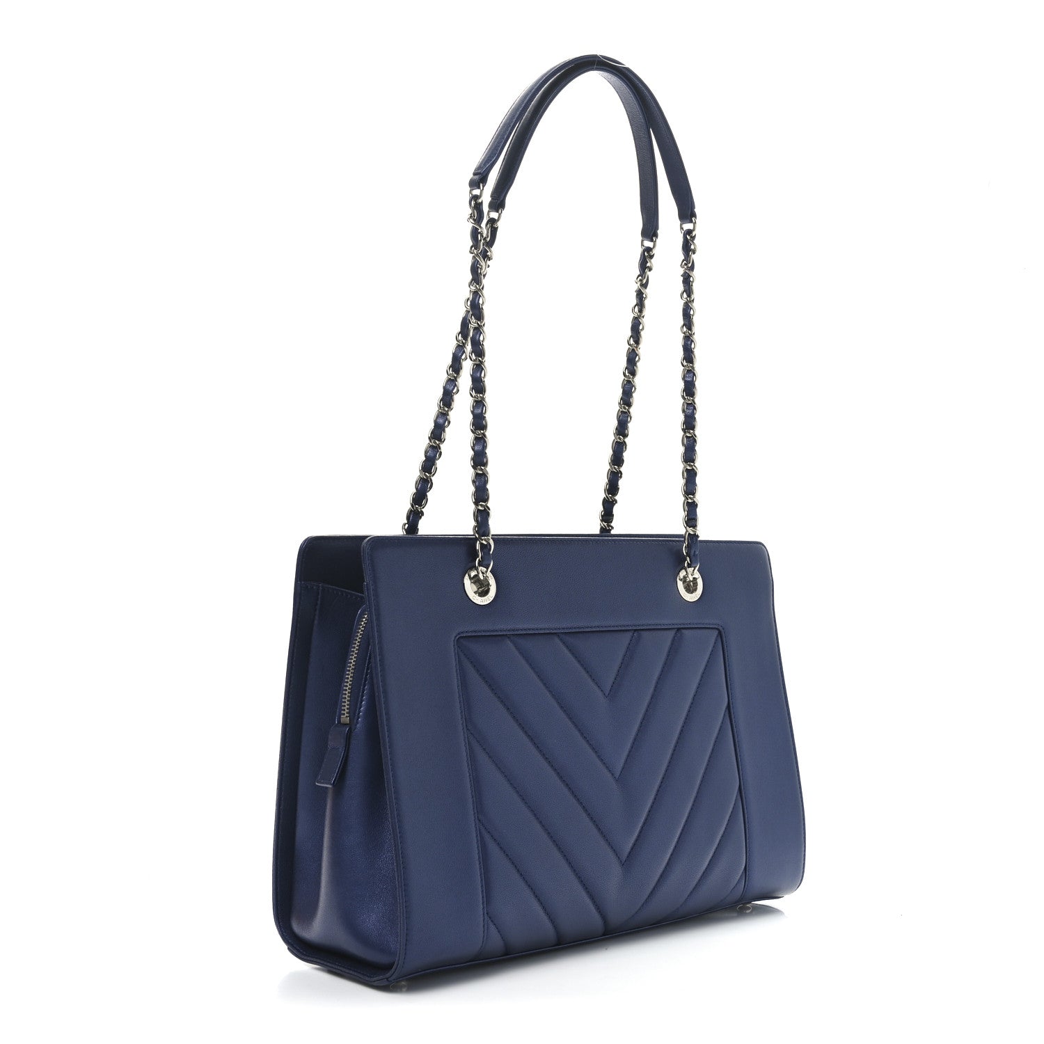 Sheepskin Chevron Quilted Mademoiselle Vintage Shopping Tote Navy