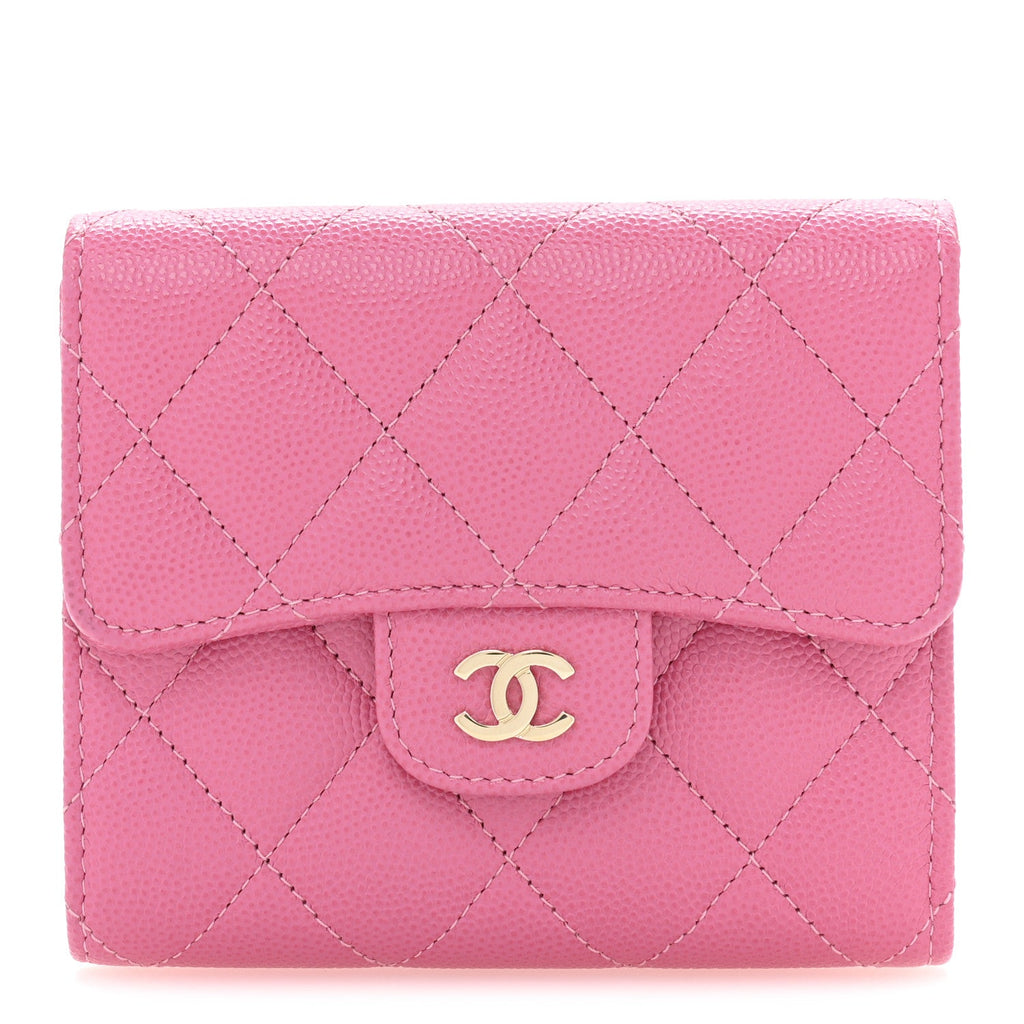 Caviar Quilted Compact Flap Wallet Pink