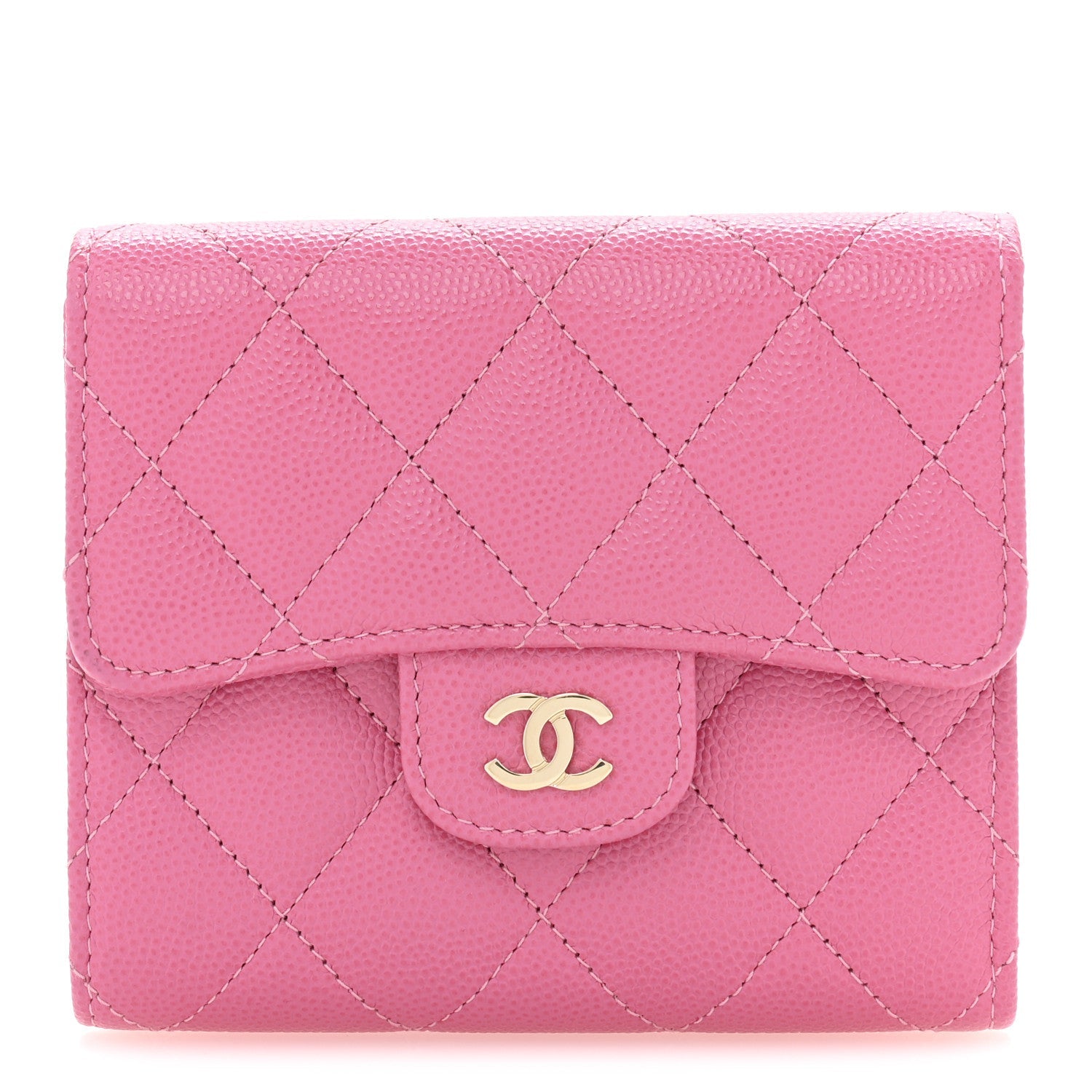 Caviar Quilted Compact Flap Wallet Pink