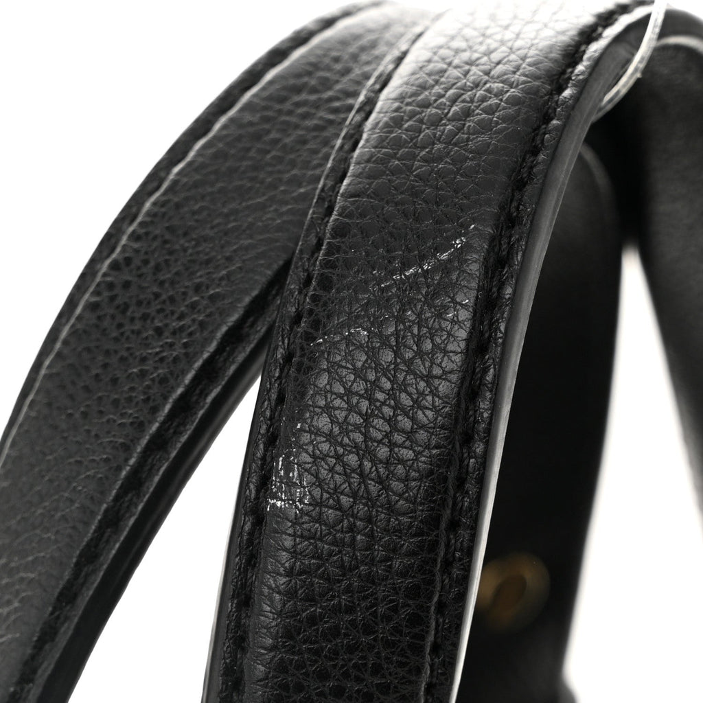 Grained Calfskin Stitched Mini Label  Shopper Tote Black